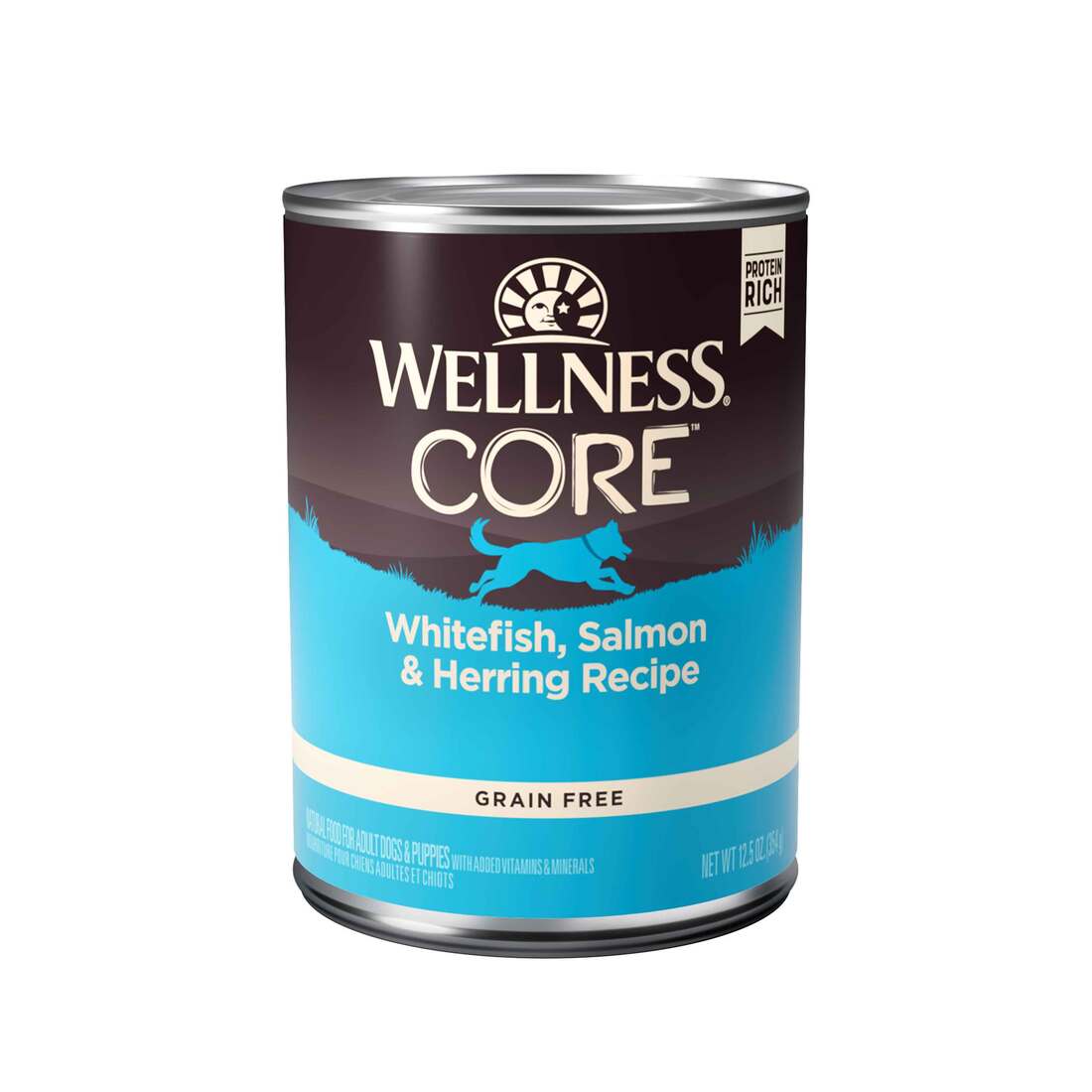 Wellness CORE Natural Wet Grain Free Canned Dog Food, Whitefish, Salmon & Herring, 12.5 Ounce Can