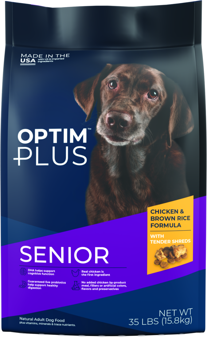 OptimPlus Senior Chicken & Brown Rice With Tender Shreds Dry Dog Food