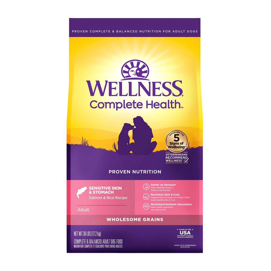 Wellness Complete Health Sensitive Skin & Stomach Natural Adult Dry Dog Food, Salmon and Rice Recipe - Image 2