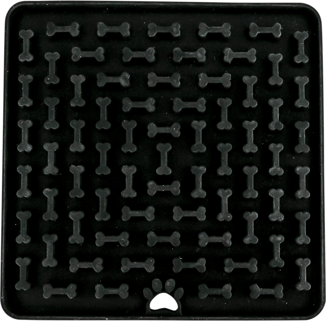 Play On Silicone Dog Slow Feeder Licking Mat, Black, 7.3" x 7.3"