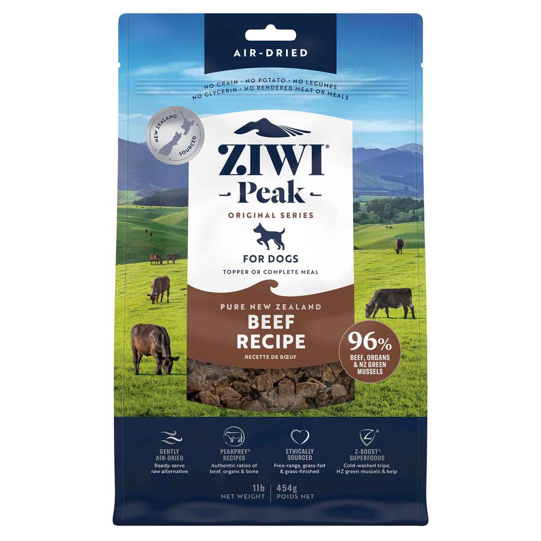 Ziwi Peak Air-Dried Dry Dog Food, Beef Recipe, 16 Ounces