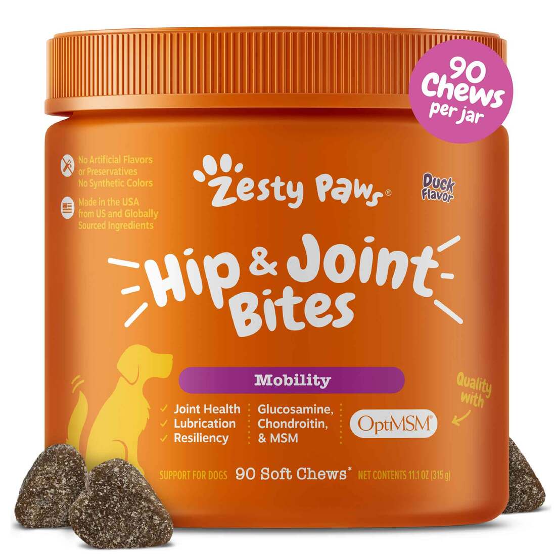 Zesty Paws Hip & Joint Bites Duck Dog Supplement, 90 Count