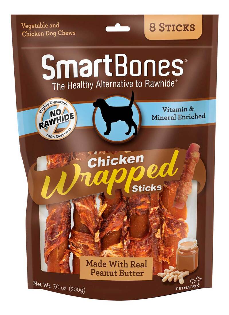 Smartbones Chicken Wrapped Sticks Peanut Butter Dog Treat, 8 Count