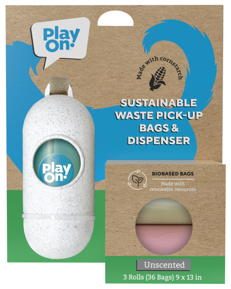 Play On Sustainable Waste Pick-up Bags with Dispenser, Unscented, 36 Count