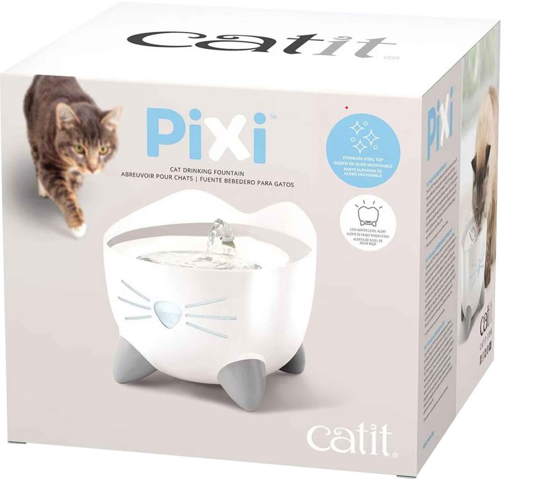 Catit Pixi Cat Fountain, White With Stainless Steel Top