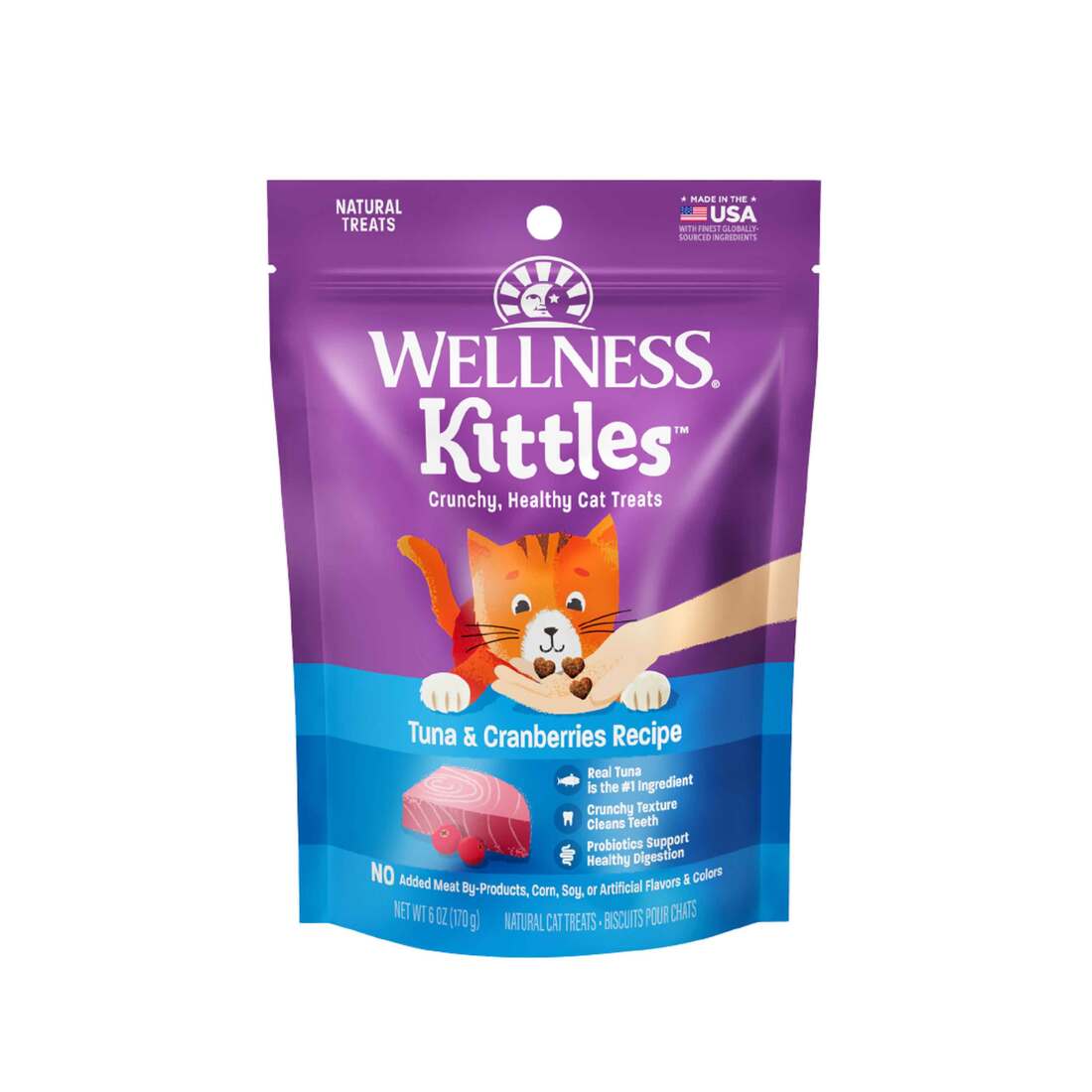 Wellness Kittles Natural Grain Free Cat Treats, Tuna & Cranberries, 6-Ounce Bag