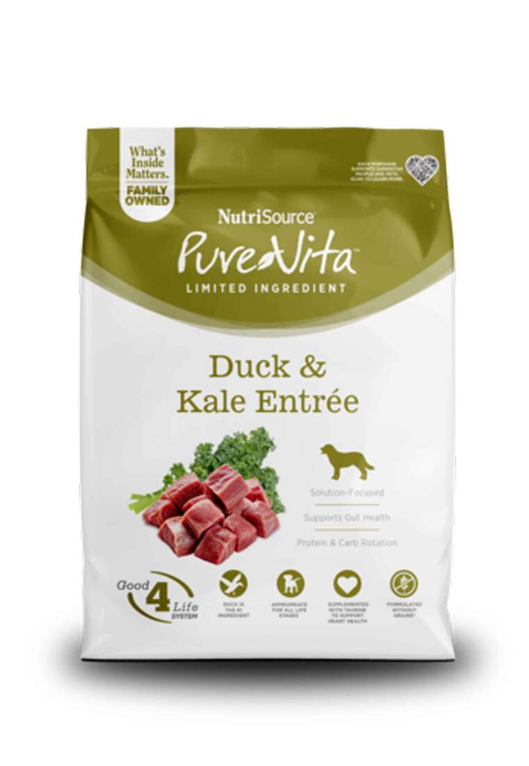 PureVita Grain‑Free Duck with Kale Dry Dog Food, 25 Pounds