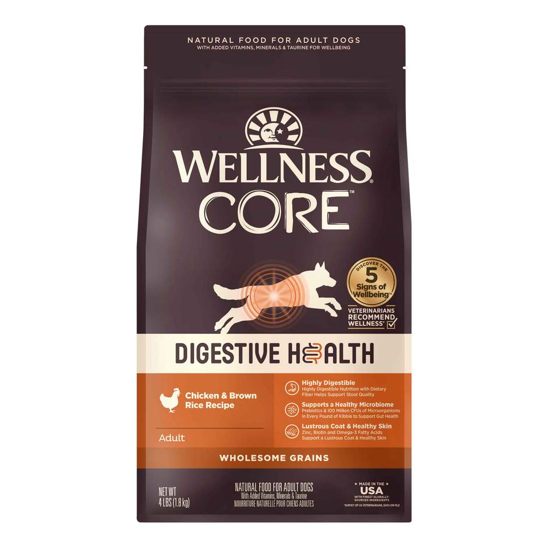 Wellness CORE Digestive Health Chicken & Brown Rice Dry Dog Food, 4 Pound Bag