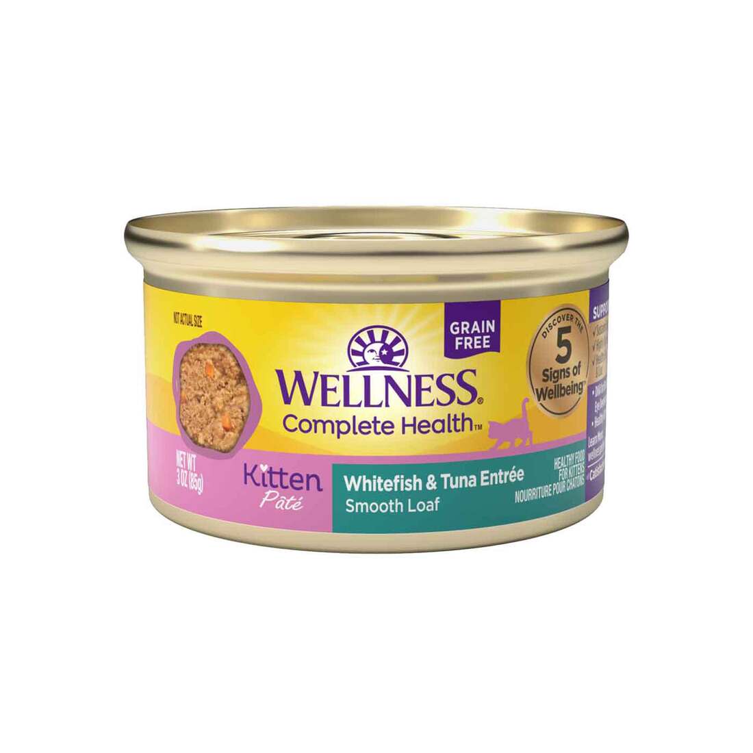 Wellness Complete Health Grain Free Natural Pate Kitten Wet Cat Food, Whitefish & Tuna, 3 Ounces