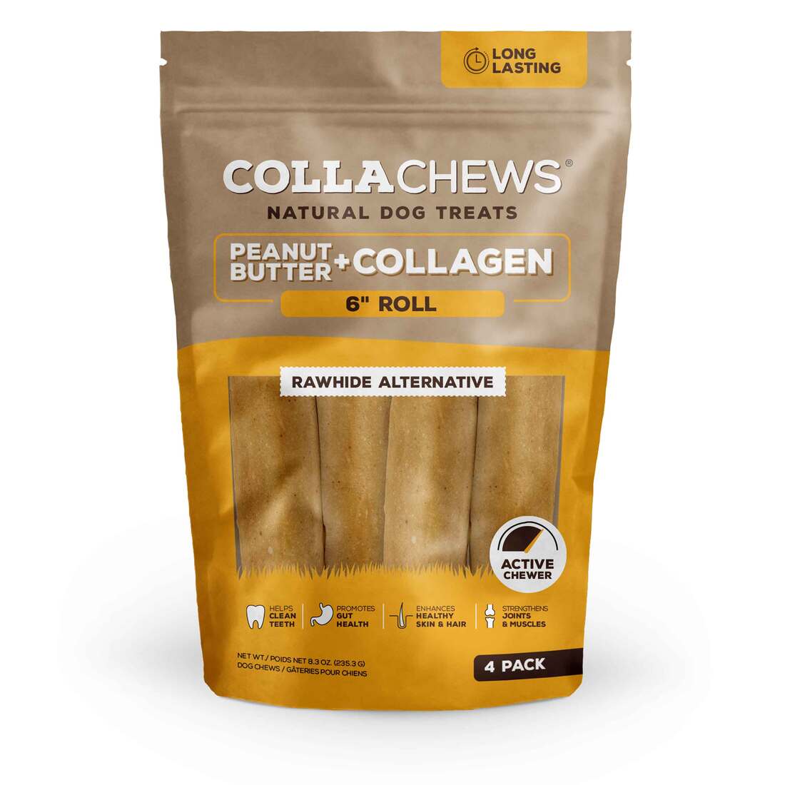 Collachew Collagen Roll Dog Treats, Peanut Butter