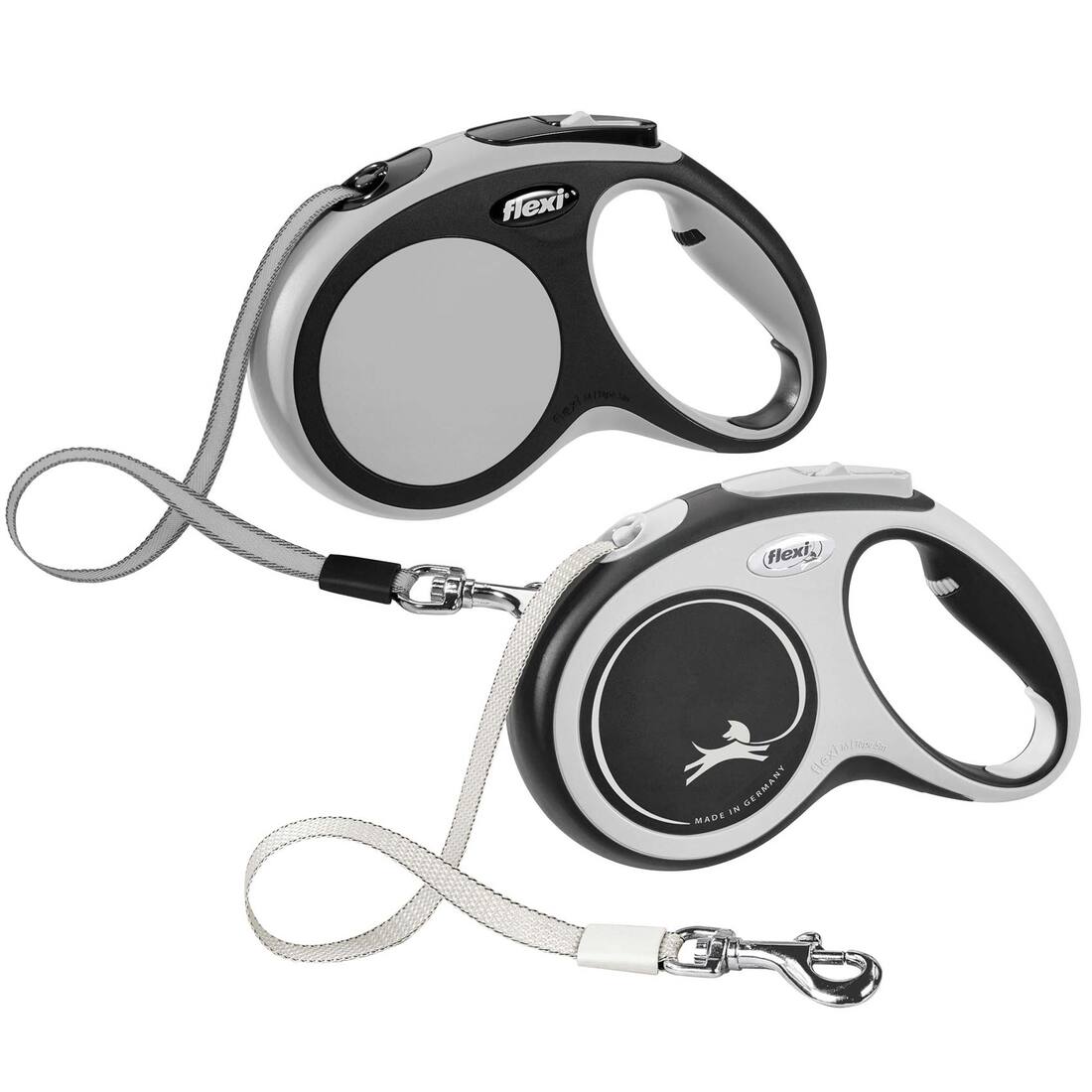 Flexi New Comfort Retractable Leash, Medium, Tape, 16 Feet, Gray, Black