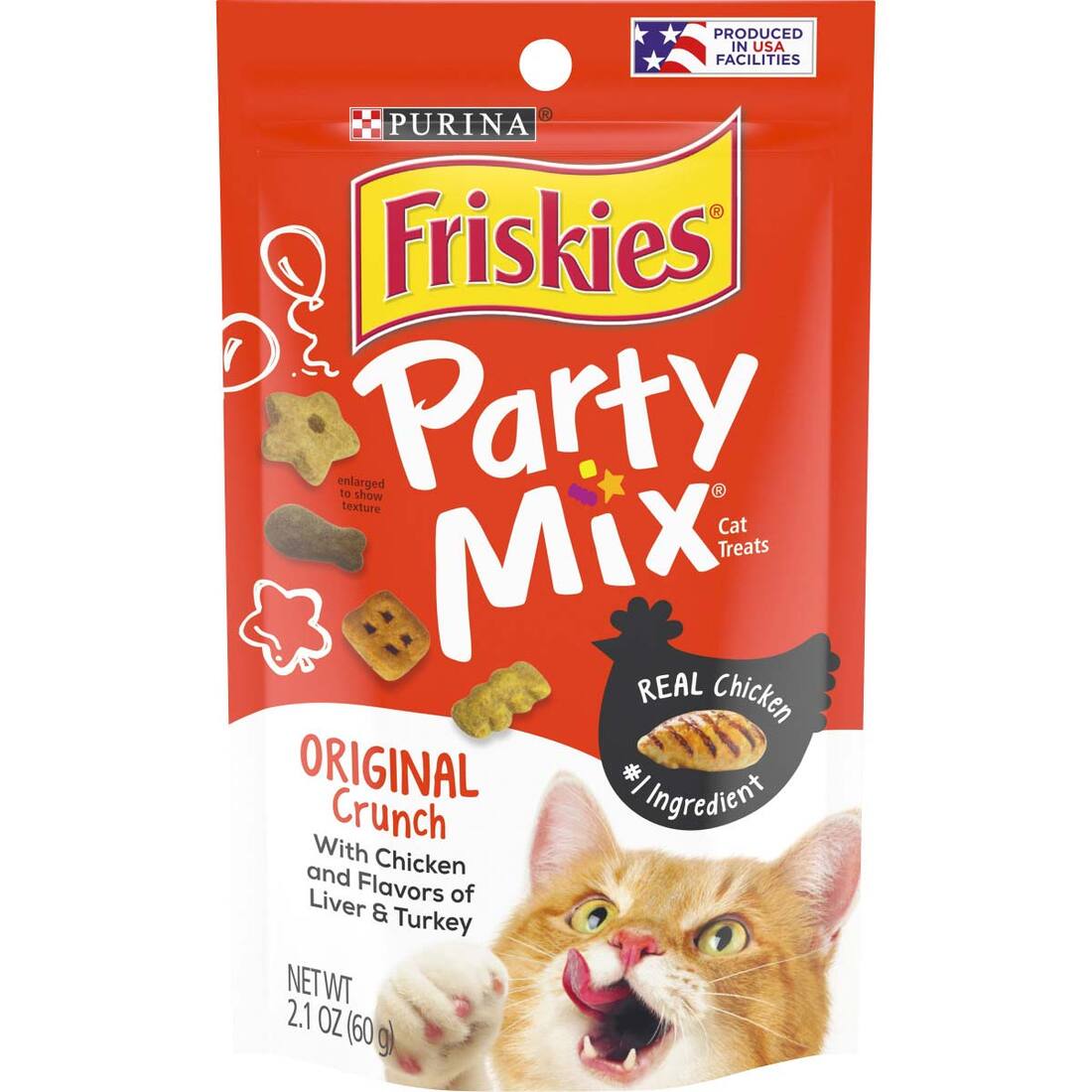Purina Friskies Cat Treats, Party Mix Original Crunch - 2.1 Ounce Pouch