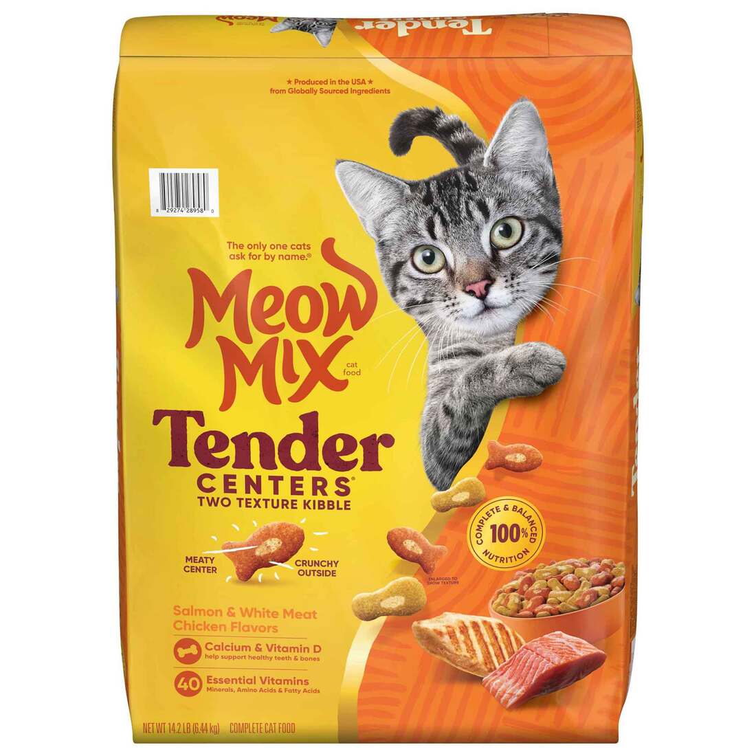 Meow Mix Tender Centers Dry Cat Food, Salmon & White Meat Chicken Flavors, 14.2 Pound Bag