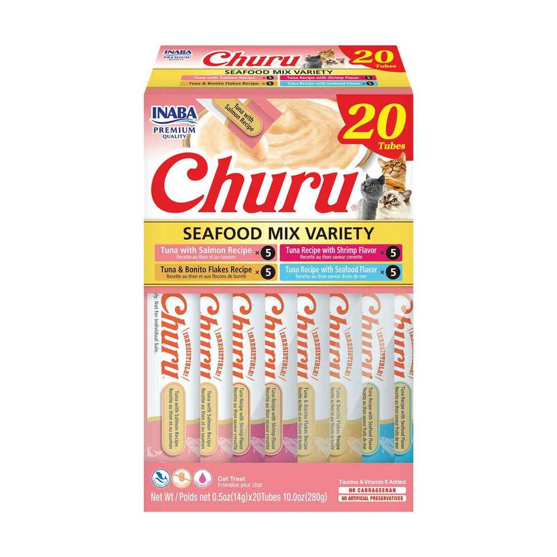 Inaba Churu Seafood Mix Variety Recipe Cat Treat, 20 Count