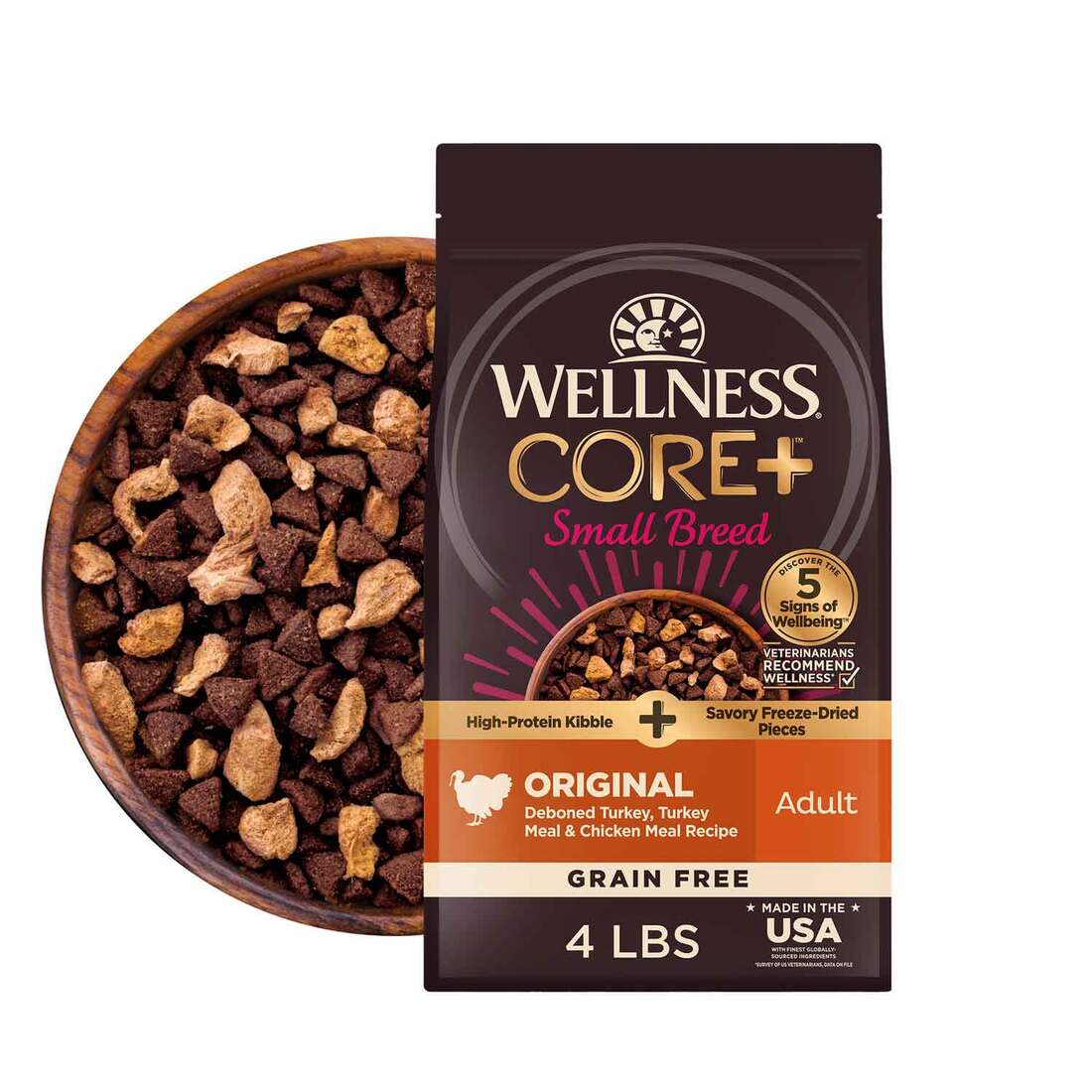 Wellness CORE RawRev Natural Grain Free Small Breed Dry Dog Food, Original Turkey & Chicken with Fre