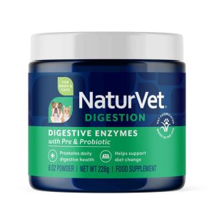 NaturVet Digestive Enzymes Supplements for Dogs and Cats, 8 Ounces, Powder