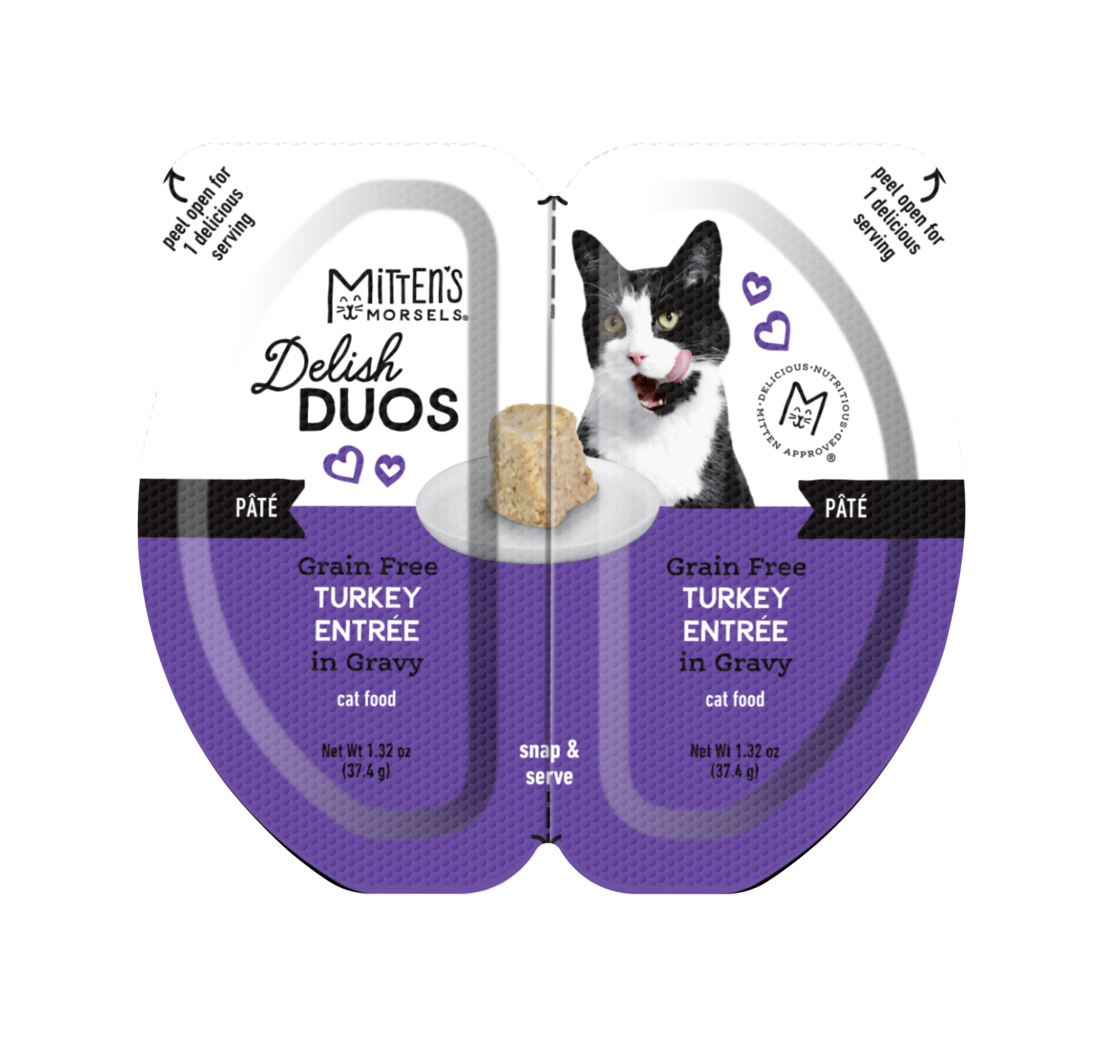 Mitten's Morsels Delish Duos Grain Free Pat?? Wet Cat Food, Turkey Entr??e In Gravy, 2.64 Ounces
