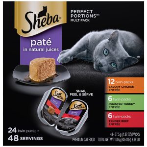 Sheba Wet Cat Food, Perfect Portions Chicken, Beef, Turkey Variety Pack (24), 2.64 Ounces