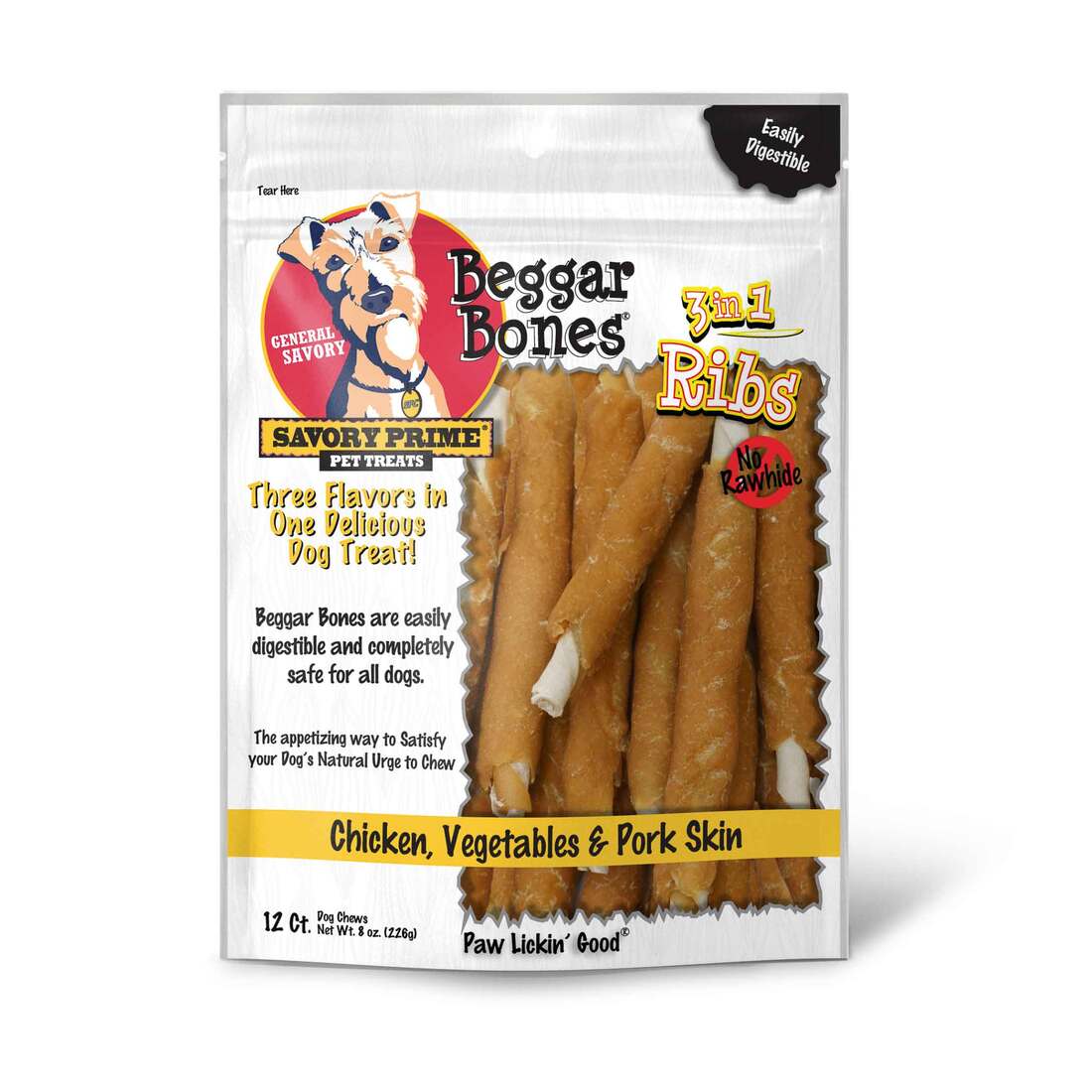 Savory Prime Beggar Bone 3-In-1 Rib Dog Treats, 12 Count, 8 Ounces