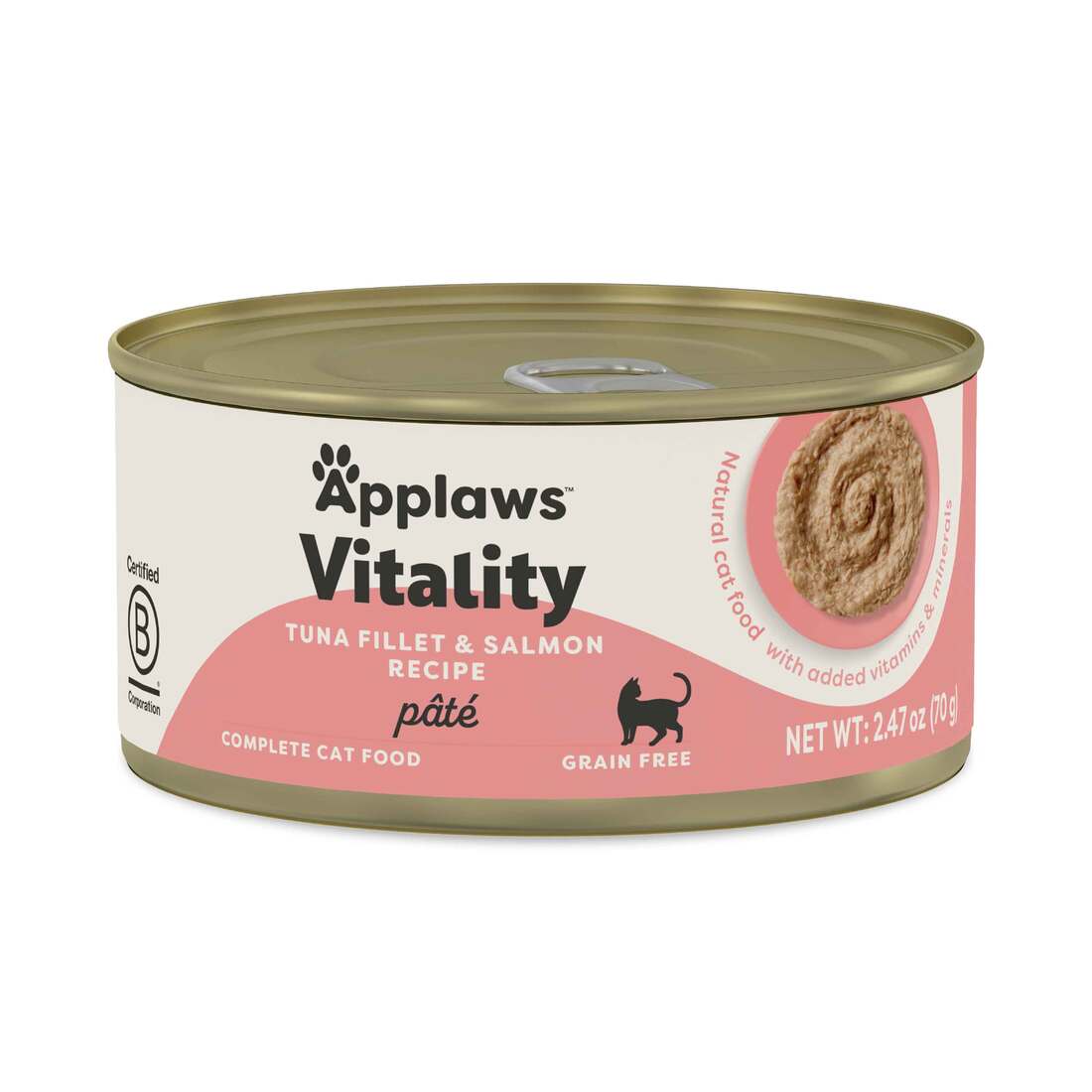 Applaws Vitality Pate Natural Wet Cat Food, Tuna Fillet/Salmon, 2.47 Ounces