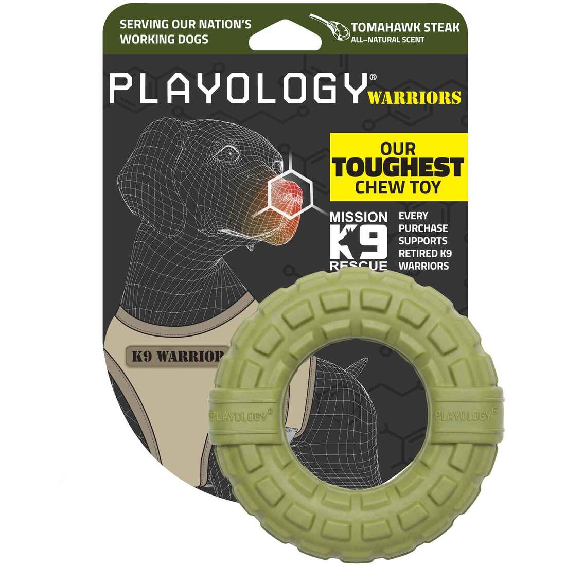 Playology Warriors Tough Tire Dog Toy, Beef, Jumbo