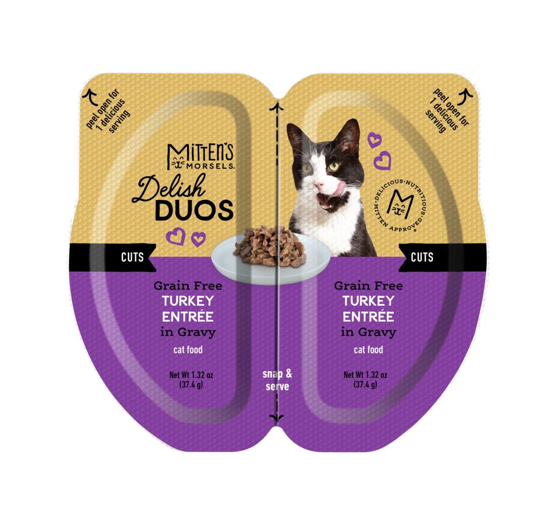 Mitten's Morsels Delish Duos Grain Free Cuts in Gravy Wet Cat Food, Turkey Entr??e, 2.64 Ounces