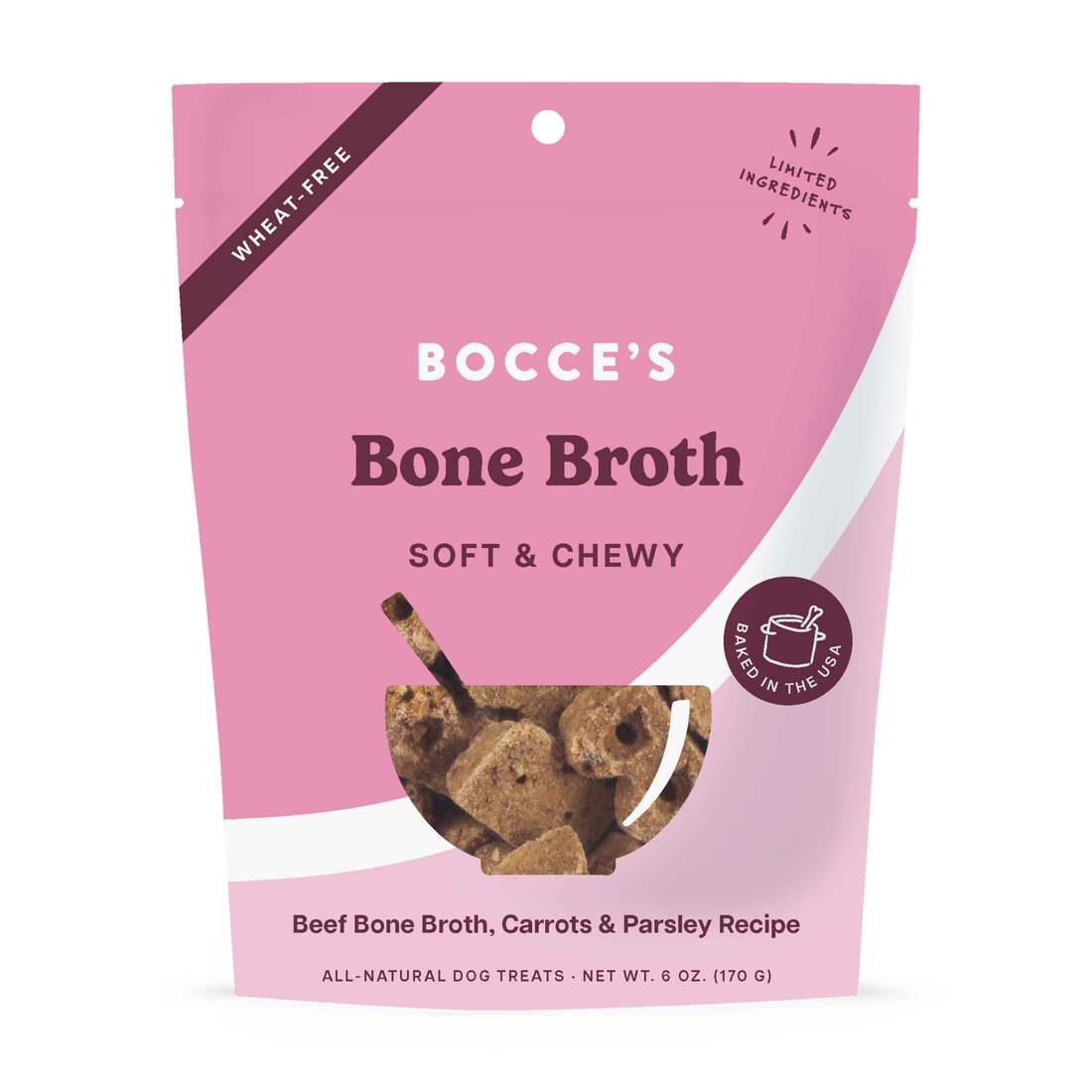 Bocces Bakery Bone Broth Soft and Chewy Dog Treat, 6 Ounces