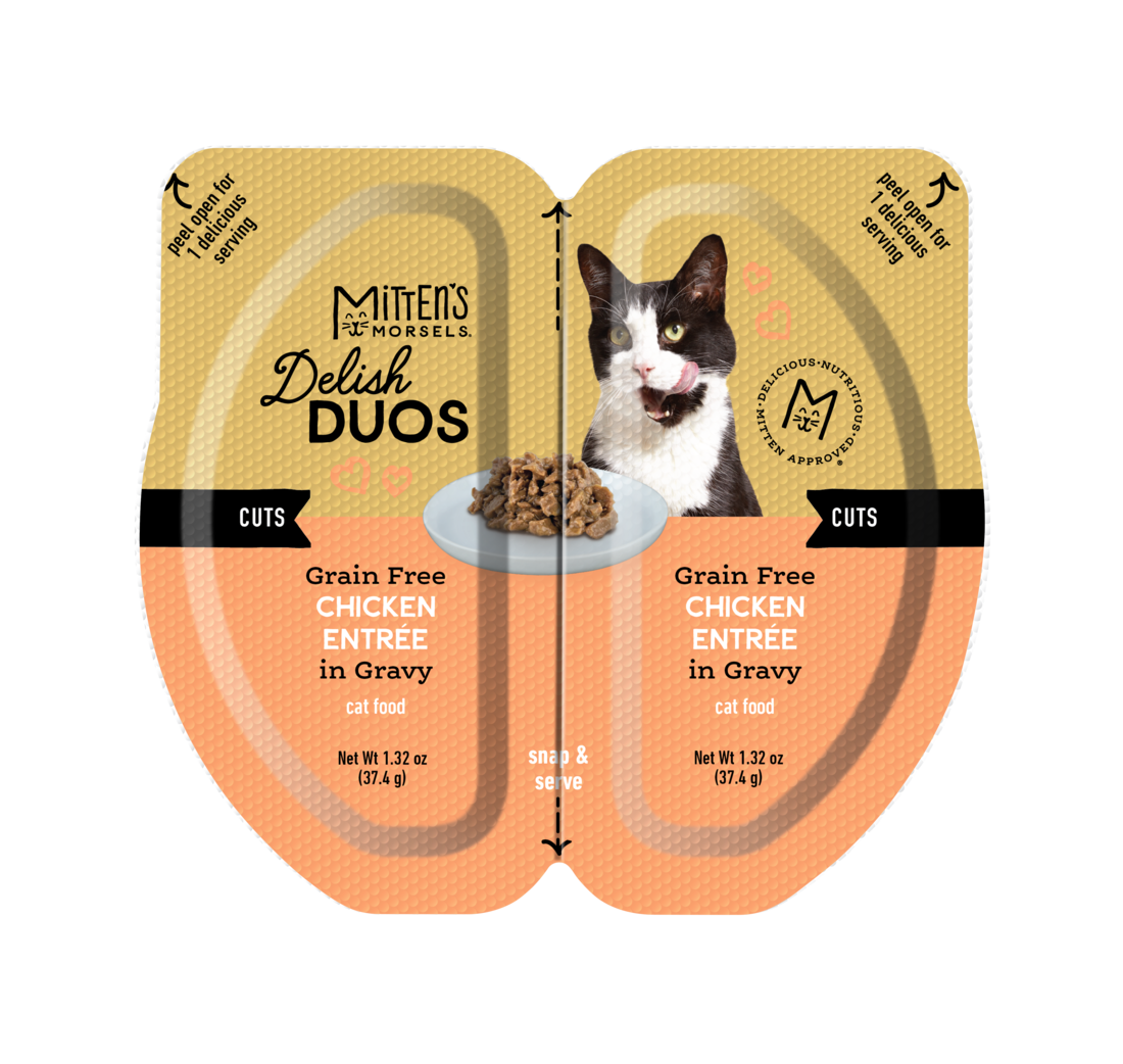 Mitten's Morsels Delish Duos Grain Free Cuts in Gravy Wet Cat Food, Chicken Entr??e, 2.64 Ounces
