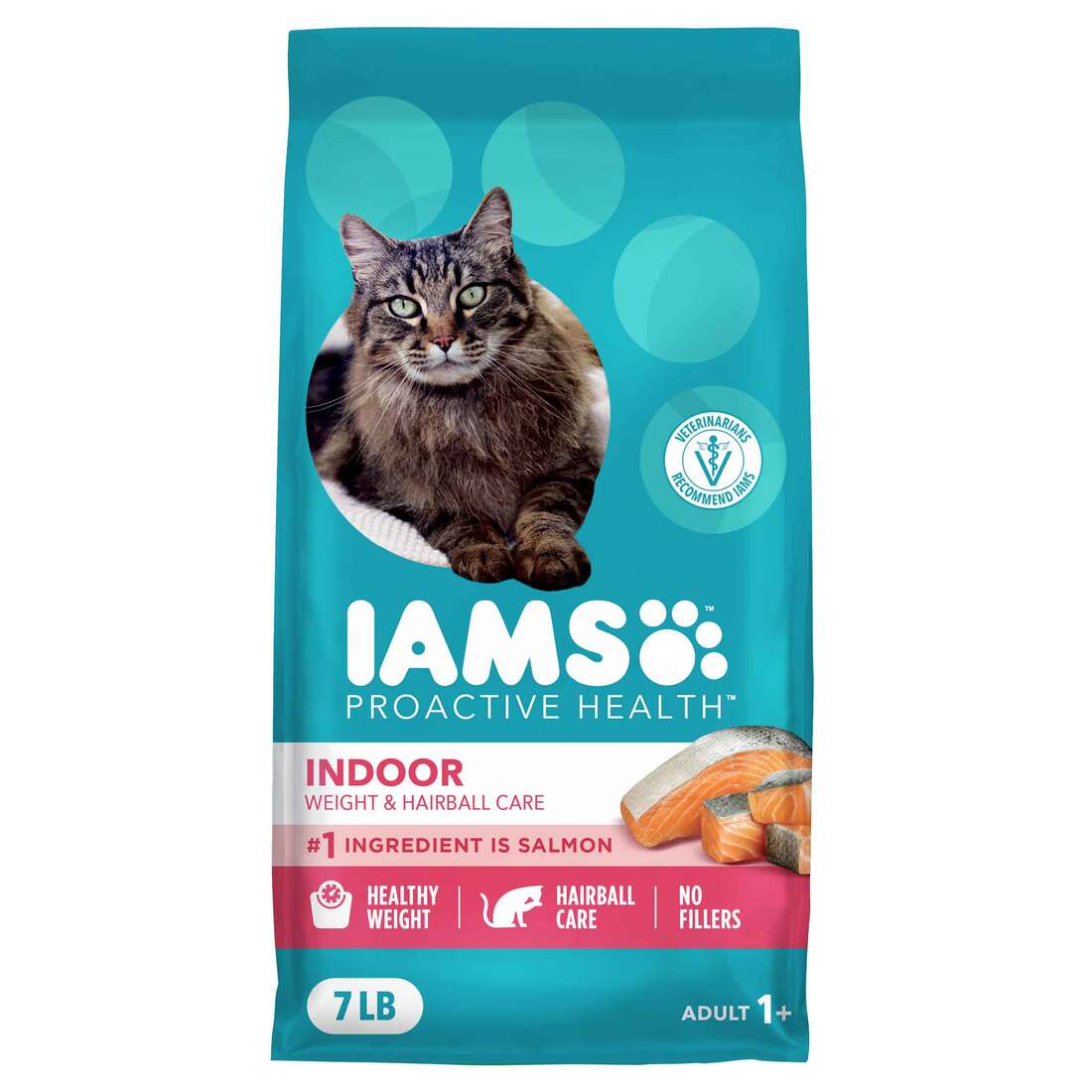 IAMS PROACTIVE HEALTH Adult Indoor Weight & Hairball Care Dry Cat Food with Salmon, 7 Pounds