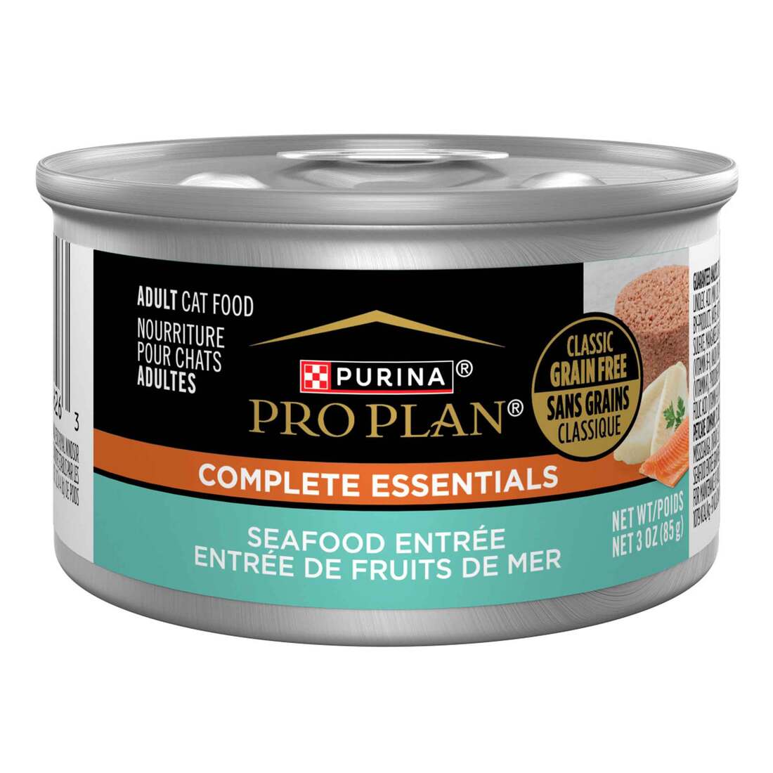 Purina Pro Plan COMPLETE ESSENTIALS Wet Cat Food, Grain Free SeaFood, Pate, 3 Ounces