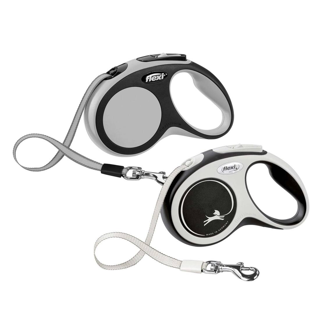 Flexi New Comfort Retractable Leash, Small, Tape, 16 Feet, Gray, Black