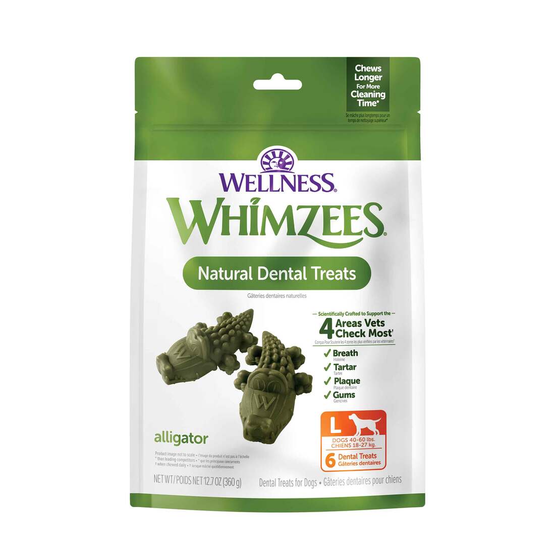 Wellness WHIMZEES Alligator Dog Dental Treats, Large Size, (6 Count)