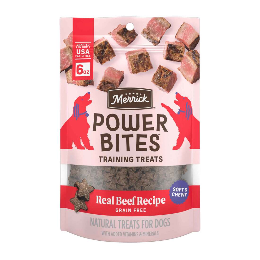 Merrick Power Bites Natural Soft And Chewy Real Meat Dog Treats, Beef Recipe - 6 Ounce Bag