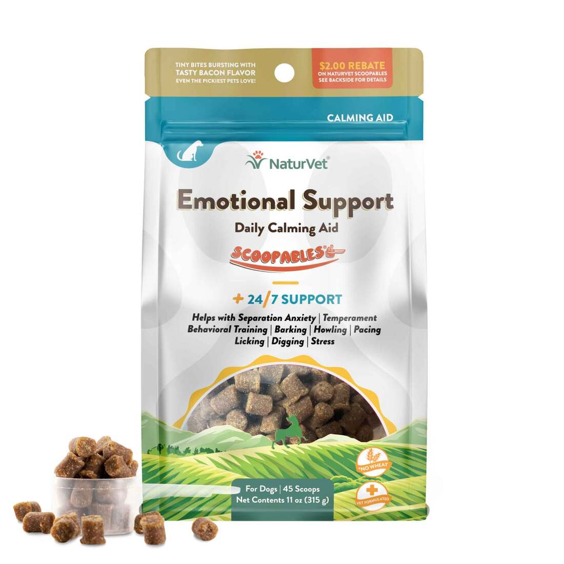 NaturVet Emotional Support Daily Calming Aid Supplements for Dogs, 45 Scoopable Tiny Bites