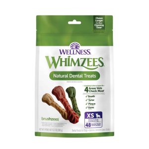 Wellness WHIMZEES Brushzees Dog Dental Treats, Extra Small Size Stick, (48 Count)