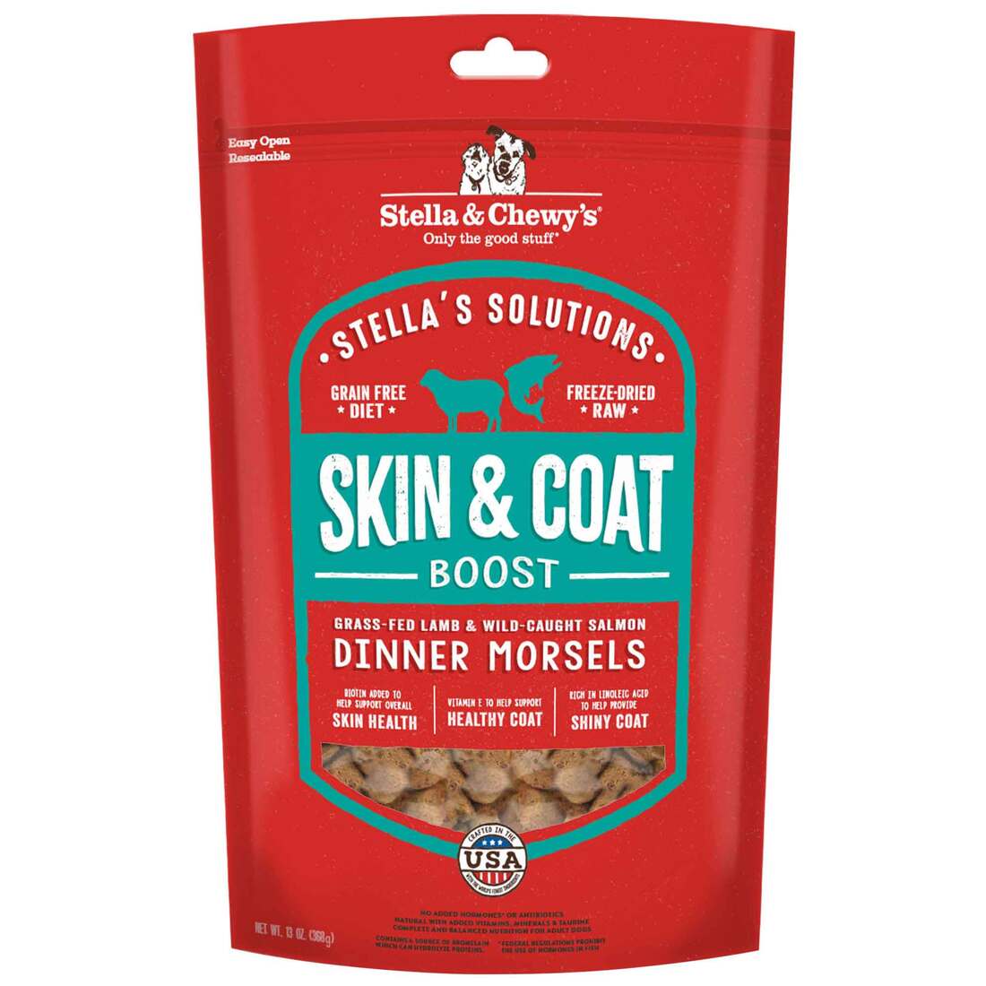 Stella & Chewy's Dog Freeze-Dried Raw Stella's Solutions, Skin & Coat Boost Dinner Morsels, 13 Ounce