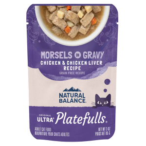 Natural Balance Original Ultra Platefulls Wet Cat Food, Chicken & Chicken Liver Morsels in Gravy, 3