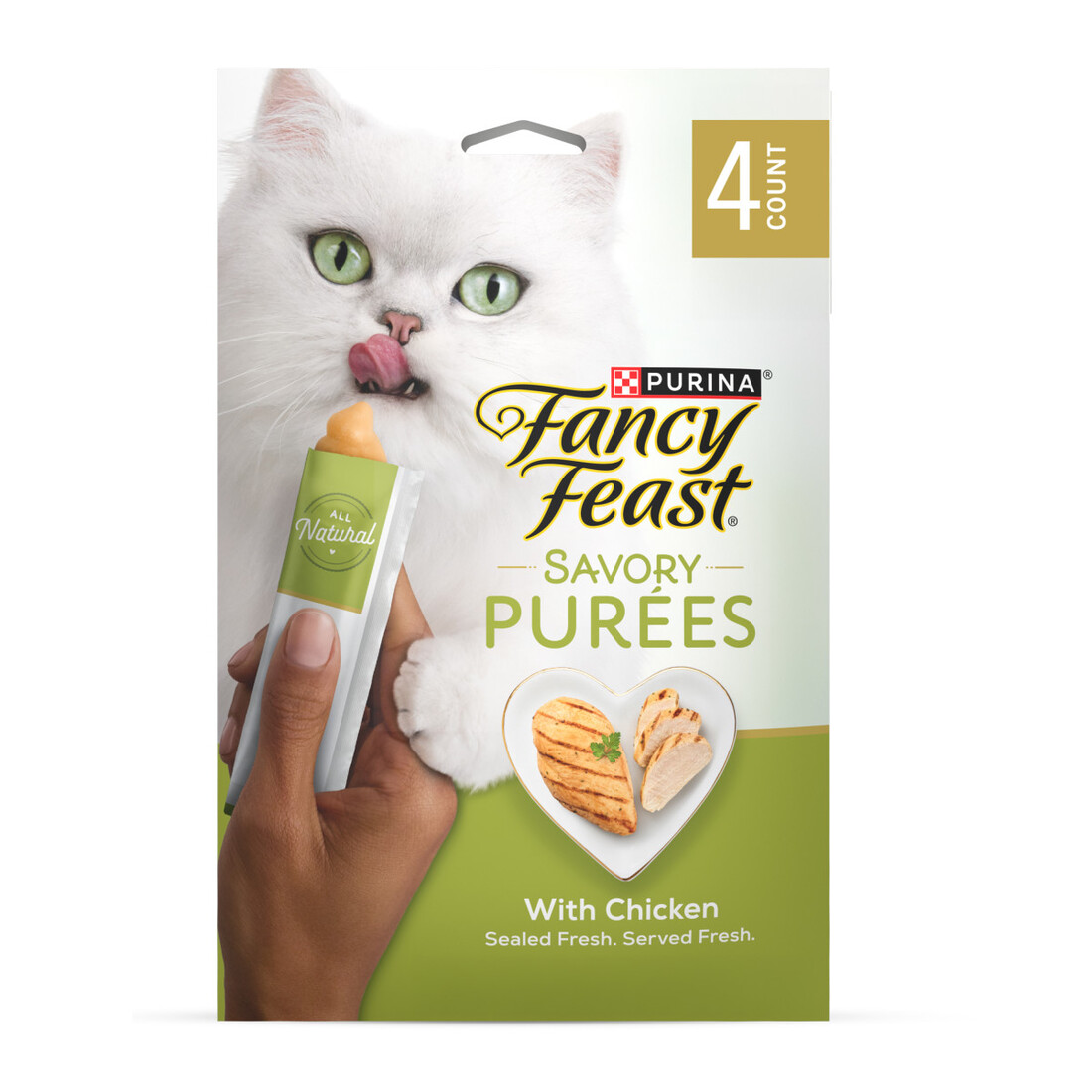 Purina Fancy Feast Squeezable Cat Treats Tube, Savory Puree Naturals With Natural Chicken in a Demi-