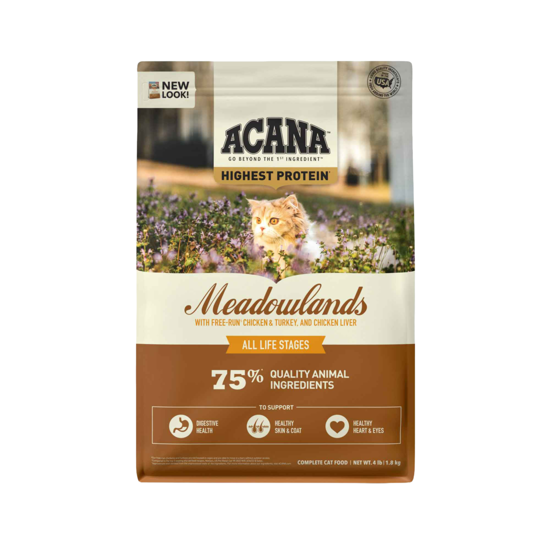 ACANA? Grain-Free Dry Cat Food, Meadowlands, Chicken, Turkey, Fish and Cage-Free Eggs, 4 Pounds