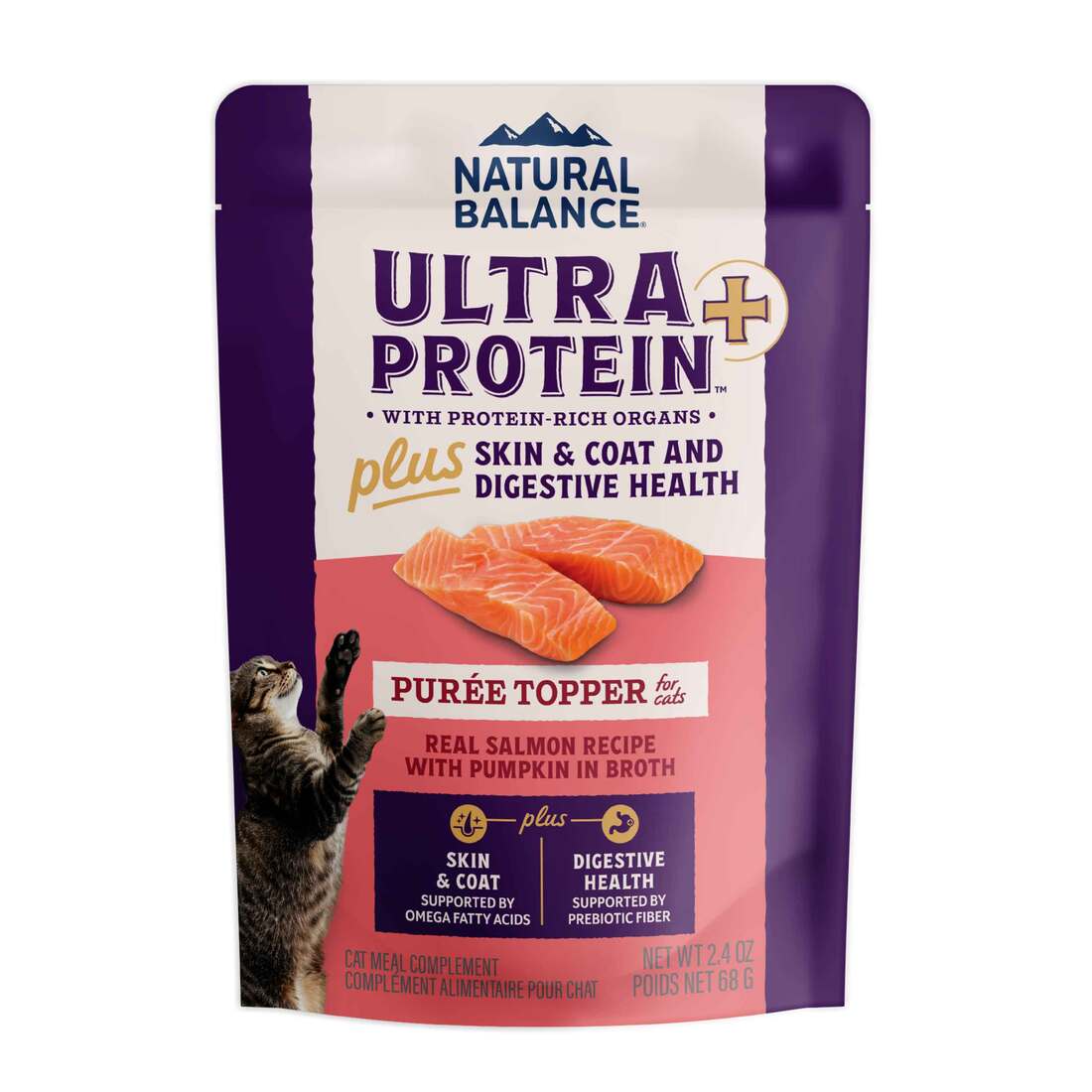 Natural Balance Ultra Protein Plus Puree Topper Wet Cat Food, Skin & Coat and Digestive Health, Real