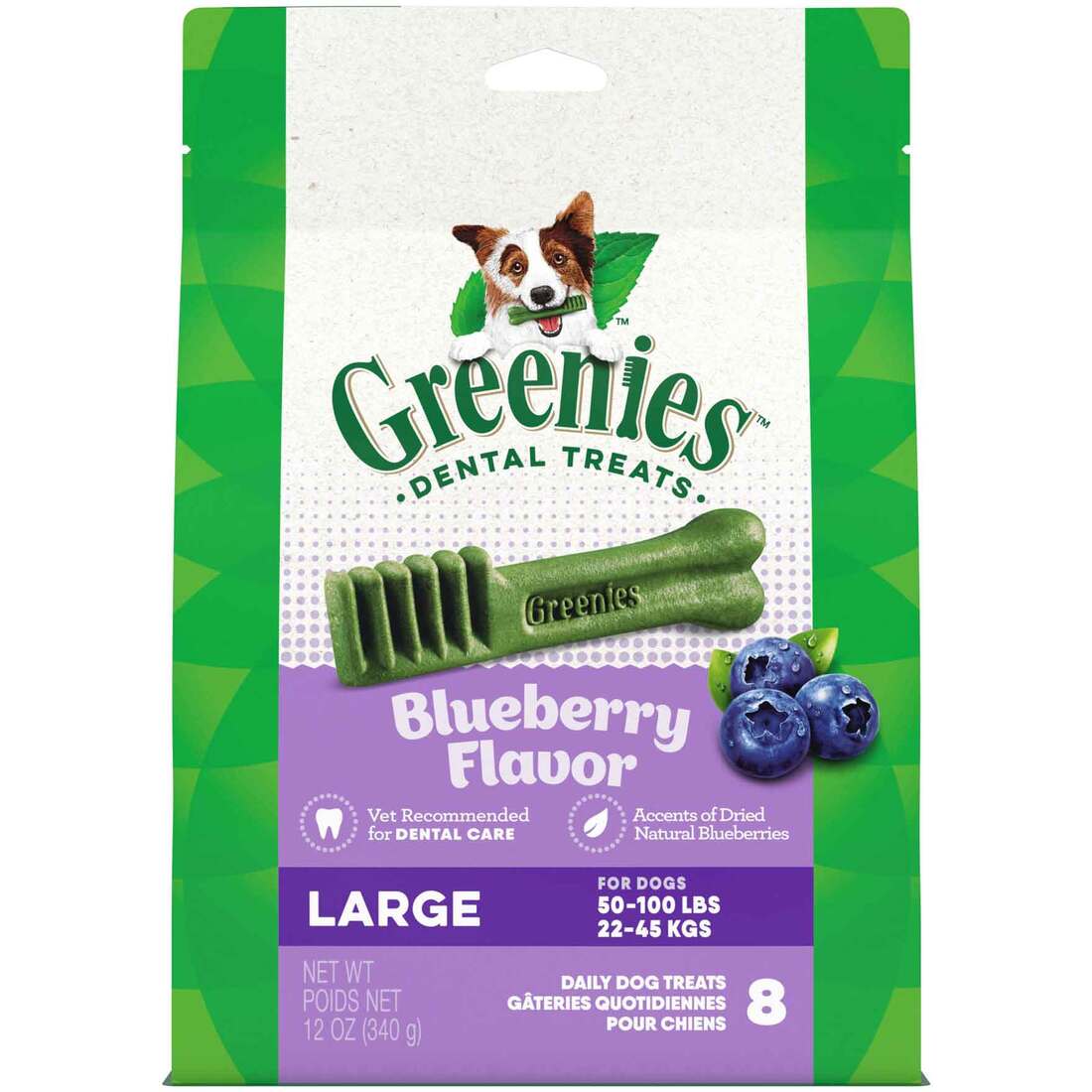 GREENIES Large Natural Dog Dental Care Chews Oral Health Dog Treats Blueberry Flavor, 12 Ounce Pack