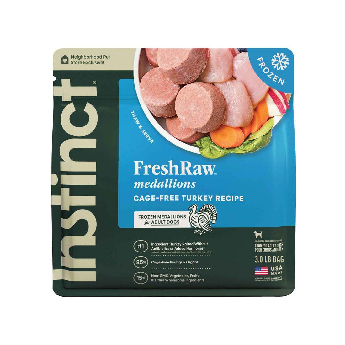 Instinct FreshRaw Medallions Frozen Dog Food, Turkey 3 Pounds