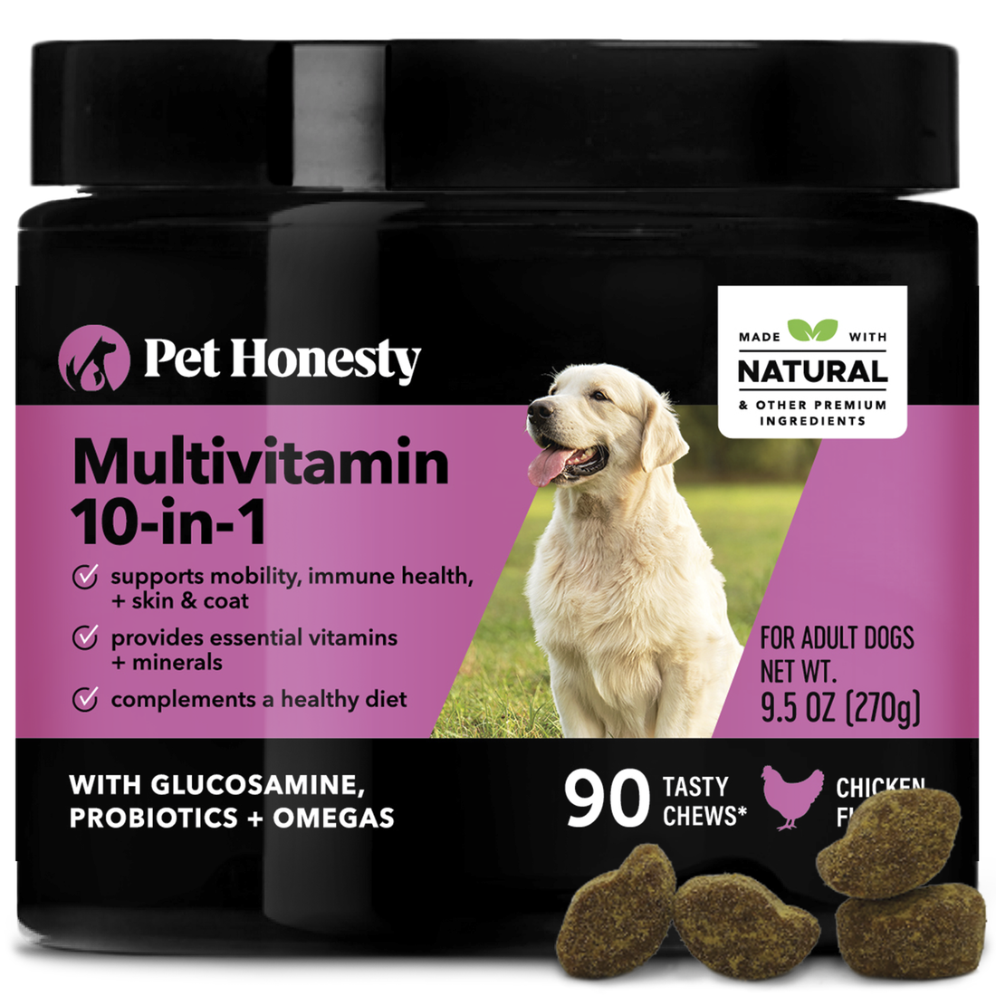 Pet Honesty 10-for-1 Multivitamin For Dogs, Chicken Flavor, 9.5 Ounces
