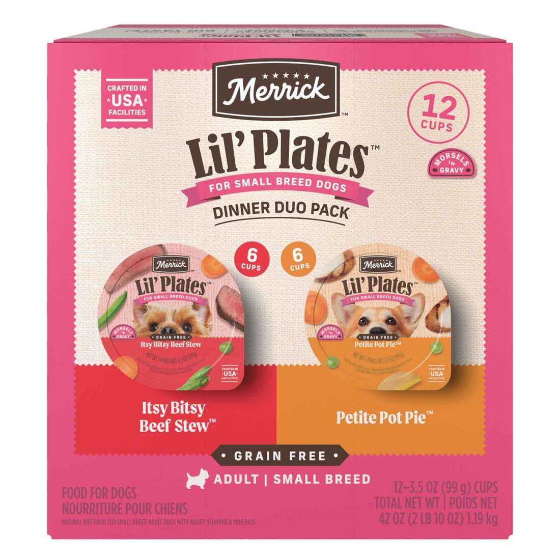 Merrick Lil' Plates Dinner Duos Grain Free Natural Small Breed Wet Dog Food Variety Pack, Beef And C