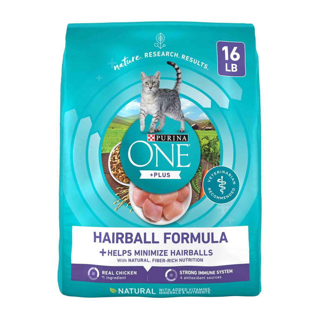 Purina ONE Natural Cat Food for Hairball Control, +PLUS Hairball Formula - 16 Pound Bag