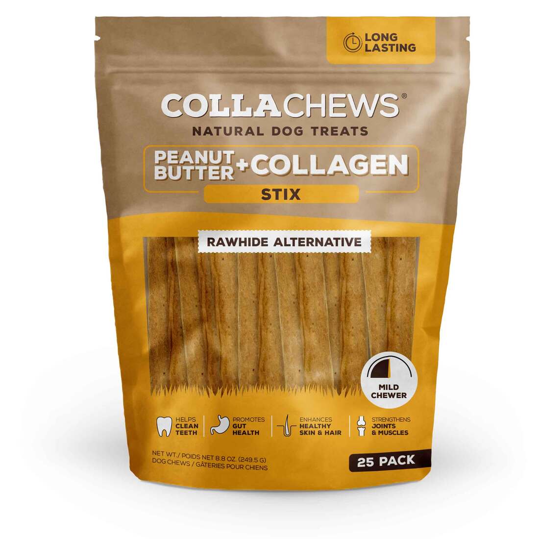CollaChews Collagen Stix Dog Chews, Peanut Butter Flavor - 25 Pack