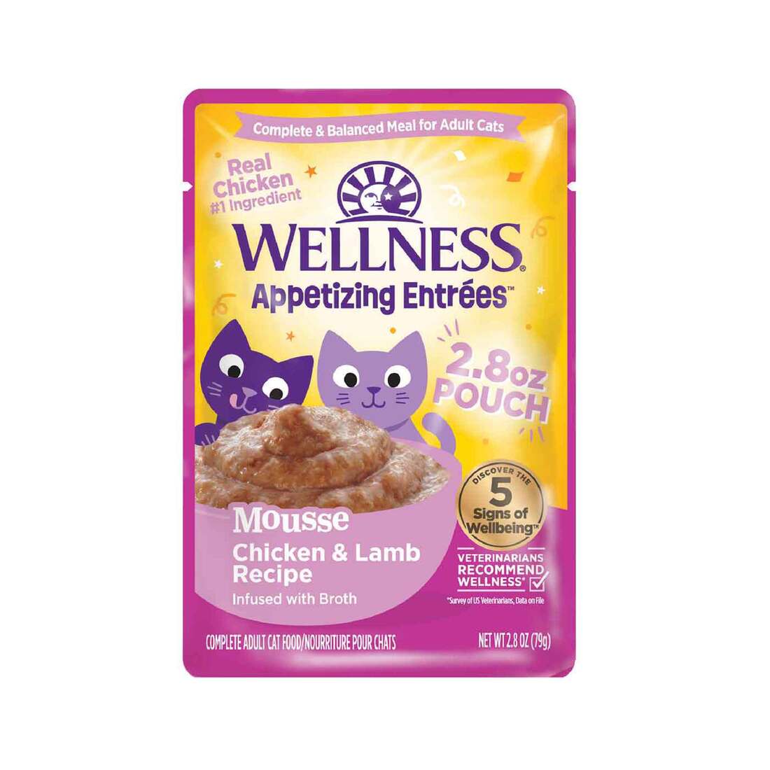 Wellness Appetizing Entr??es Mousse Adult Natural Grain-Free Wet Cat Food, Chicken & Lamb Recipe, 2.8