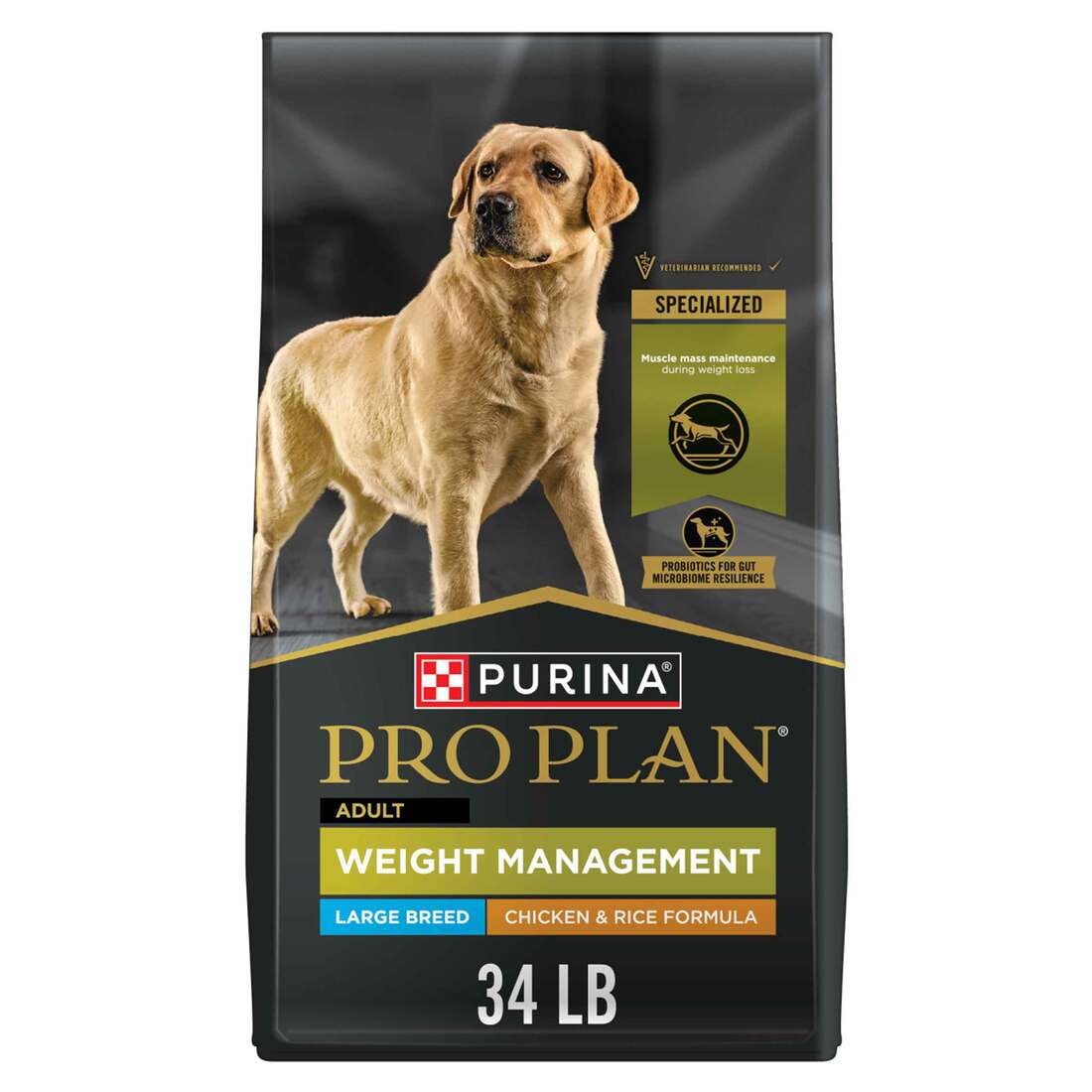 Purina Pro Plan Weight Management Large Breed Dry Dog Food, Chicken and Rice Formula - 34 Pound Bag