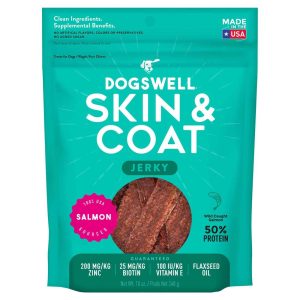 Dogswell Skin and Coat Jerky Dog Treats, Salmon, 10 Ounces