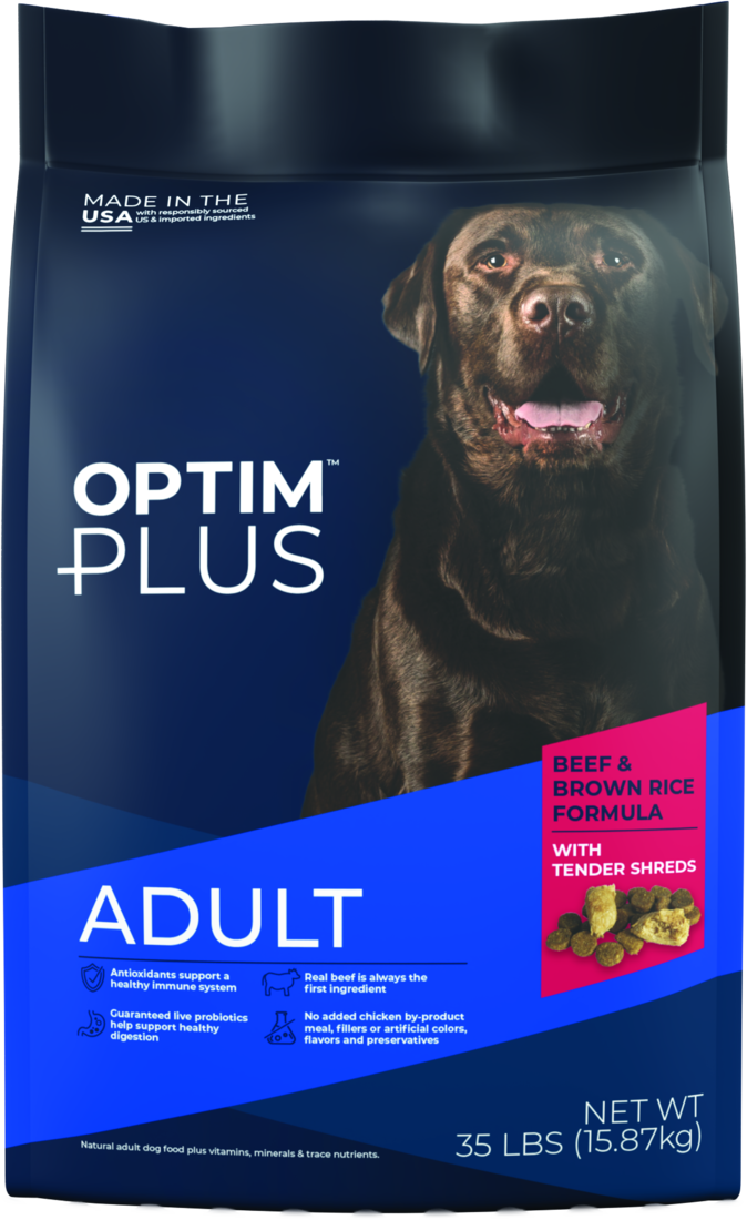 OptimPlus Adult Beef & Brown Rice Formula With Tender Shreds Dry Dog Food